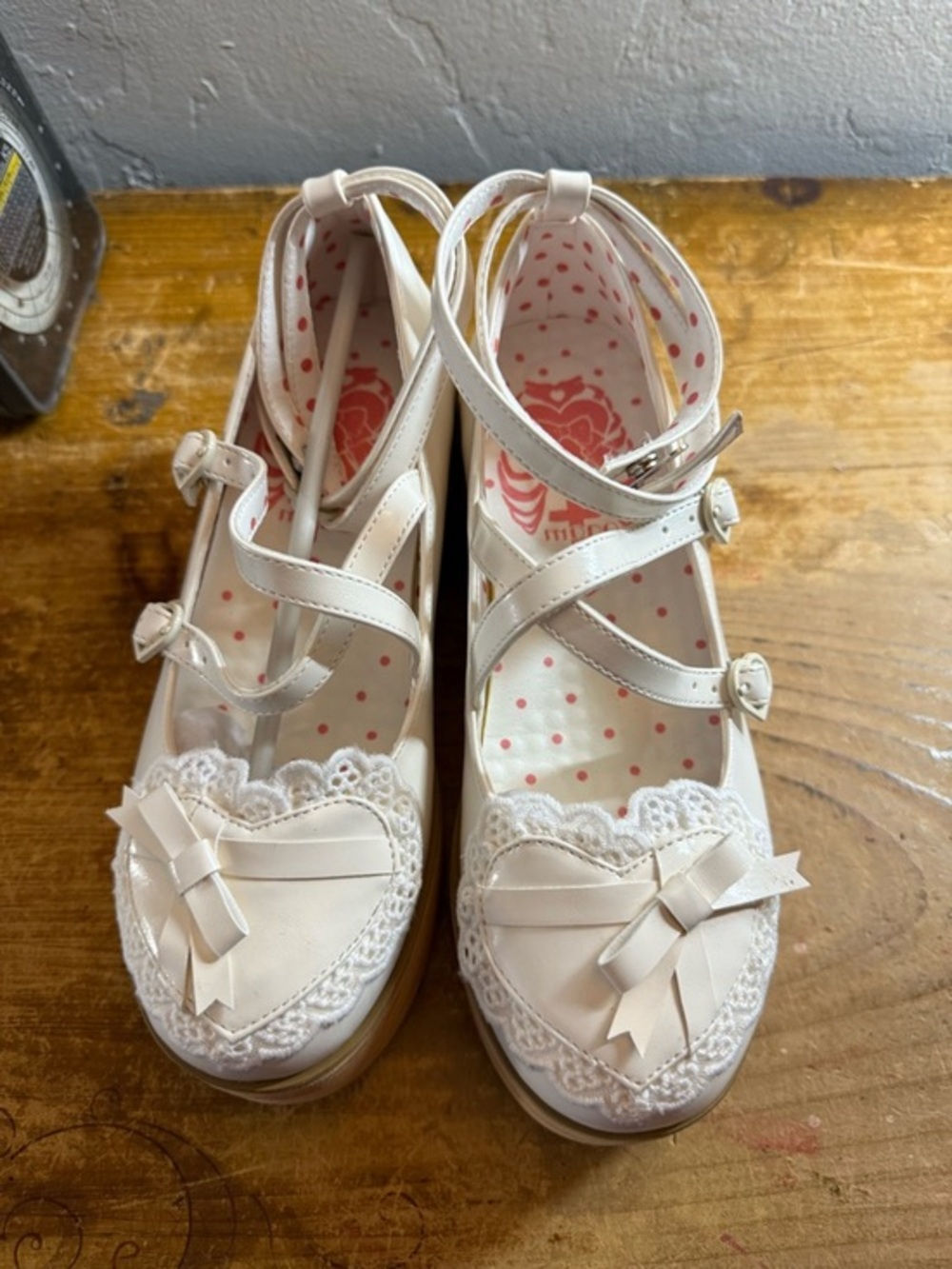 Modo Lolita gothic white chunky shoes Sz 6 New